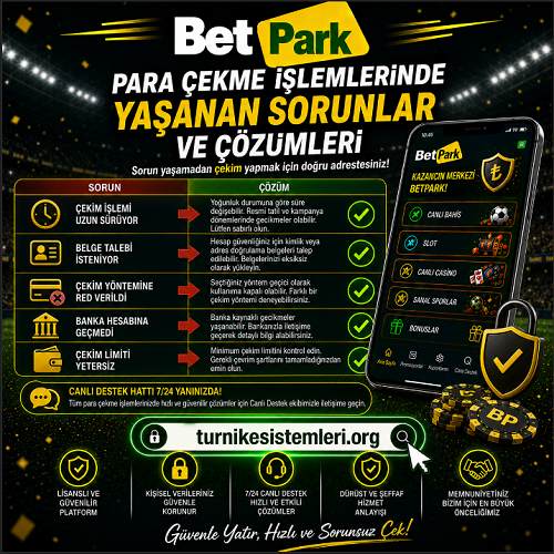Betpark para çekme işlemlerinde yaşanan sorunlar ve çözüm yollarını anlatan bilgilendirici banner