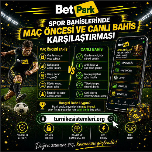 Betpark spor bahislerinde maç öncesi ve canlı bahis farklarını anlatan bilgilendirici banner
