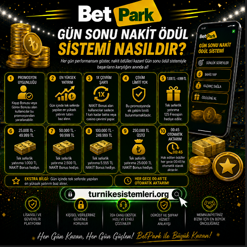 Betpark gün sonu nakit ödül sistemi ve yatırım aralıklarına göre belirlenen nakit bonus tablosu.